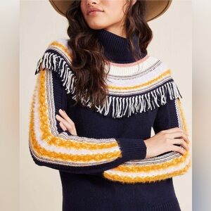 Anthropologie Margherita Nordic Sweater Fringe Turtleneck Size S